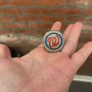 Nationals World Series Red and Blue Logo Crystal Ring - must bundle